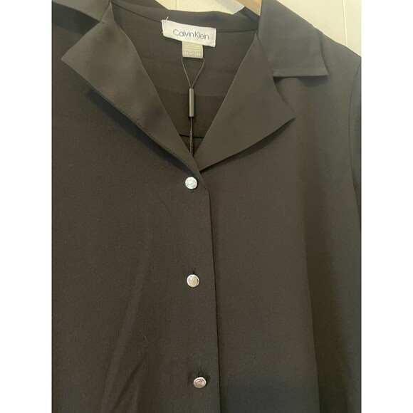 NEW Calvin Klein Petite Small Black Silver Button Down Long Sleeve Blouse Office - Picture 6 of 14